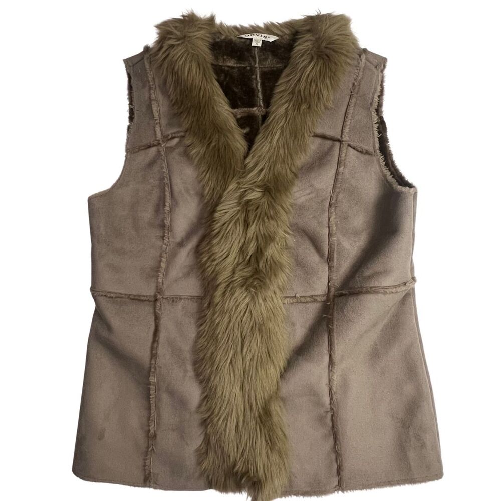 Orvis Vest Women Medium Brown Faux Fur Suede Preppy Western Outdoor Camping Coat